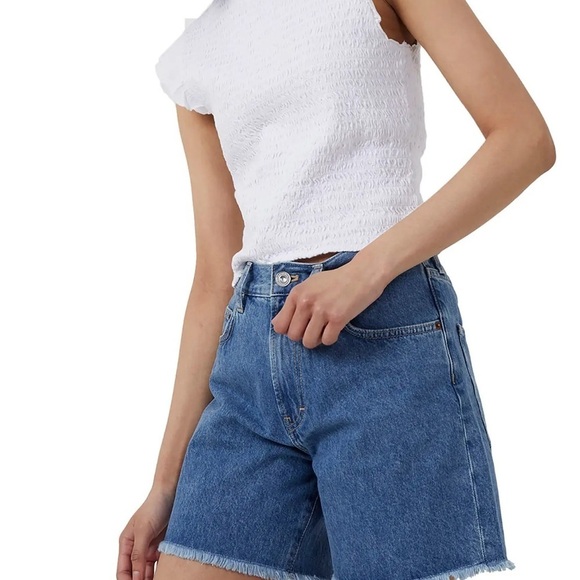 French Connection Tops - French Connection Perinne Smocked Peasant Cotton Top Gauzy White Stretch Size XL